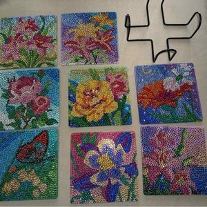 Colorful Floral Diamond Art Coasters Set (set of 8 ) new and beautiful